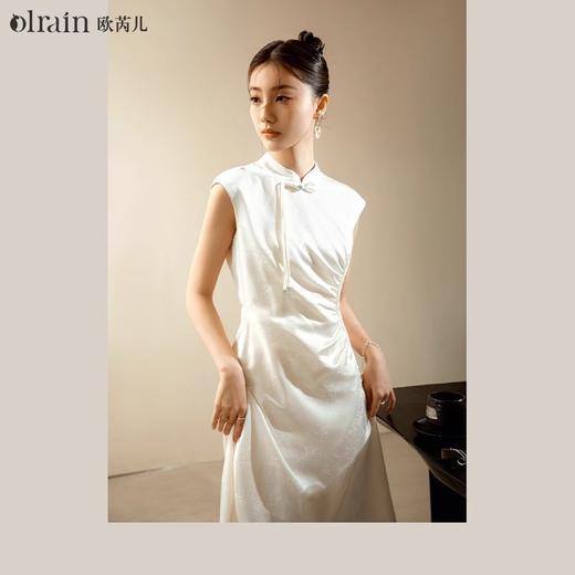 OLrain欧芮儿新中式白色连衣裙女夏季2024年新款复古改良开衩旗袍 商品图0