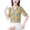 法式浪漫印花短袖小衫，花边褶皱V领T恤上衣AHM-myl579 商品缩略图4