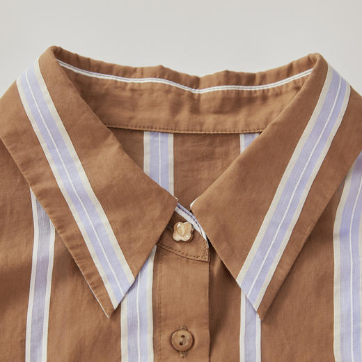 谜底套装女2024年夏季新品复古文艺风竖条纹衬衣+短裤242MTZ0505 商品图3