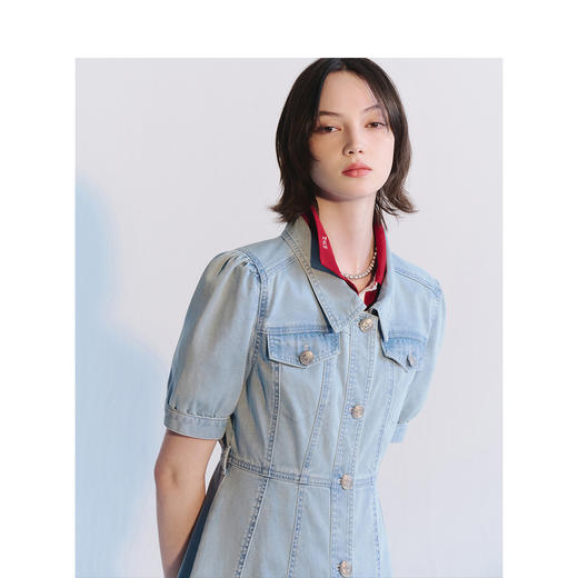 Teenie Weenie小熊简约牛仔连衣裙女夏季女短裙TTOJ242601P 商品图1