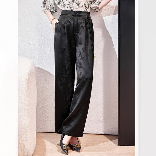 醋酸窄版阔腿裤，提花宽松直筒垂感长裤KQN-P09021 商品图1