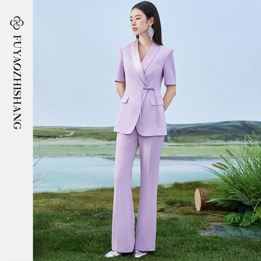 扶摇 紫色西装套装女2024夏季中式盘扣西服干练职业两件套女 商品图0