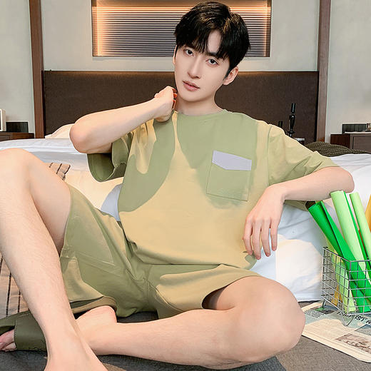 可外穿男士纯棉家居服套装 宽松短袖圆领短裤全棉睡衣家居服 商品图2