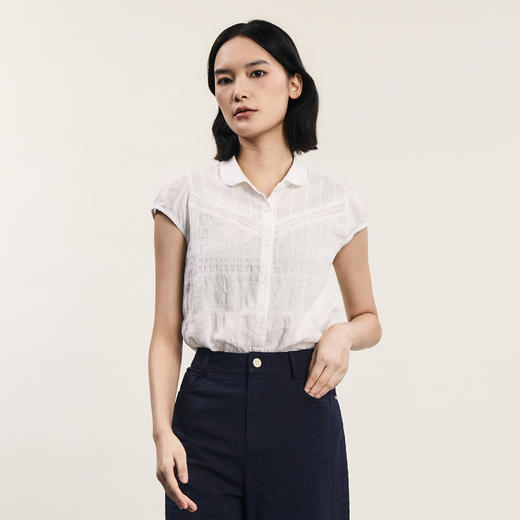谜底白衬衫短袖女2024夏季新品通勤风暗纹提花修身衬衣242MC0690 商品图0