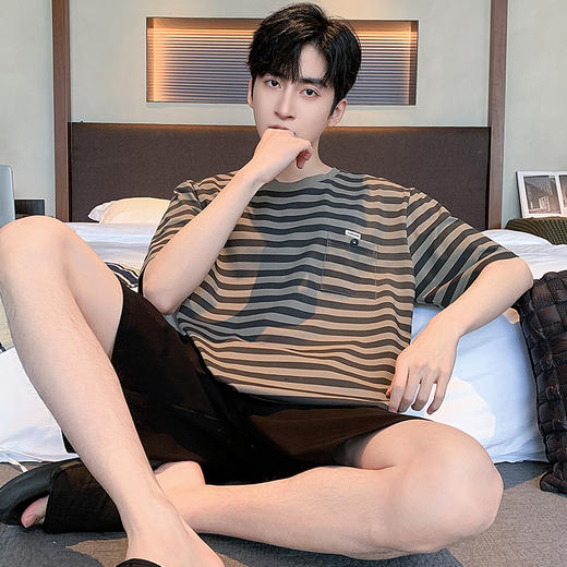 可外穿男士纯棉家居服套装 宽松短袖圆领短裤全棉睡衣家居服 商品图7