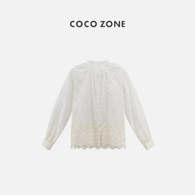 COCO ZONE“吉米”100棉夏季镂空立领衬衫简约单排扣长袖上衣CC1B1099