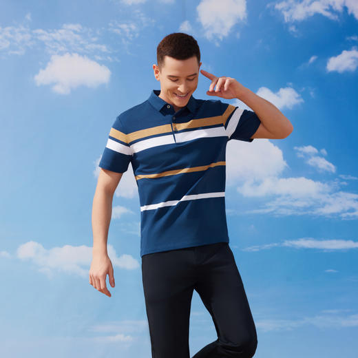半身缘男装 夏季桑蚕丝莫代尔条纹百搭POLO衫252112M03912757 商品图4