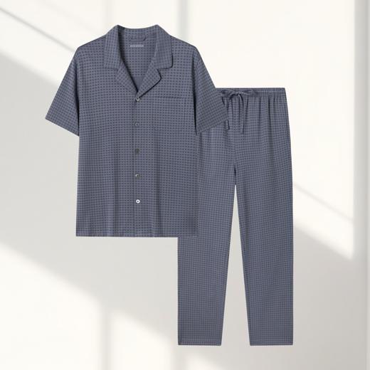 【棉涤提花】SCHIESSER铂雅男士翻领开衫65%棉+35%聚酯 短袖长裤套装99/22718H 商品图0