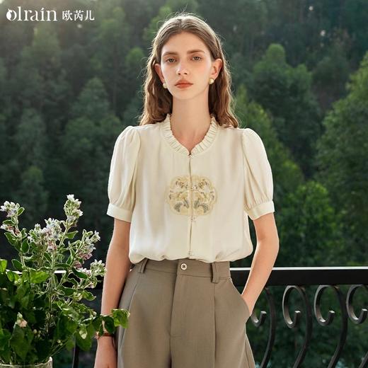 OLrain欧芮儿新中式短袖衬衫女夏季2024年新款设计感气质衬衣上衣 商品图0