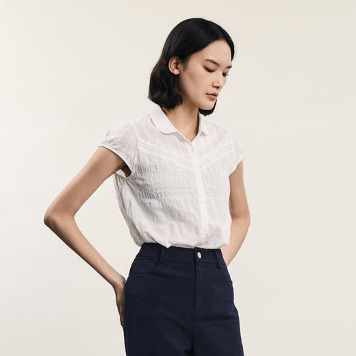 谜底白衬衫短袖女2024夏季新品通勤风暗纹提花修身衬衣242MC0690 商品图1