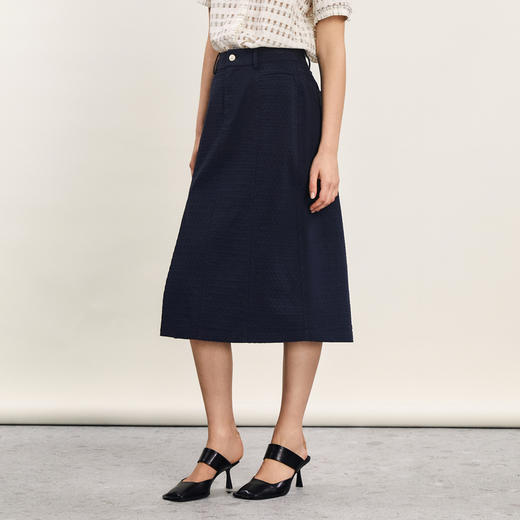 谜底半身裙2024年夏季新品通勤风高腰百搭H型开叉长半裙242MB0644 商品图1