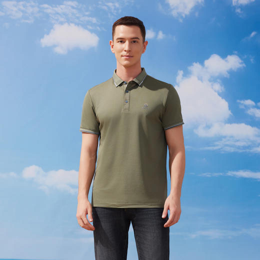 半身缘男装 夏季简约时尚桑蚕丝针织压花POLO衫252212M03912767 商品图0