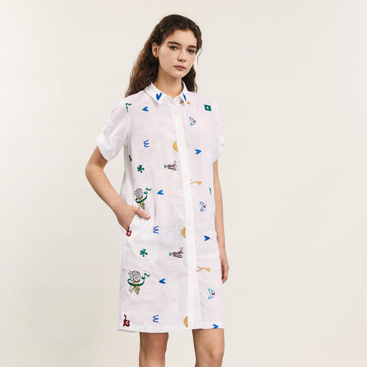 谜底绣花衬衫式连衣裙短袖2024年夏款复古文艺风直筒裙242ML0695 商品图1