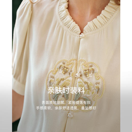 OLrain欧芮儿新中式短袖衬衫女夏季2024年新款设计感气质衬衣上衣 商品图2