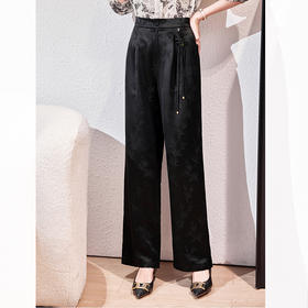 醋酸窄版阔腿裤，提花宽松直筒垂感长裤KQN-P09021