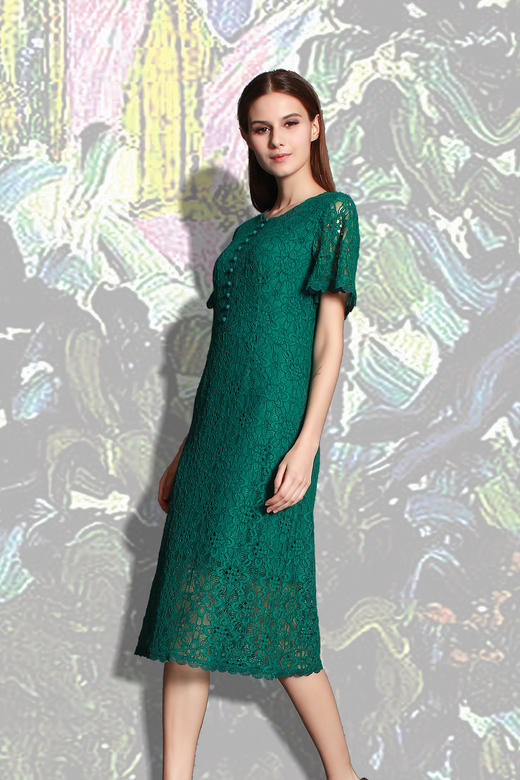 【伯妮斯茵】162S403--绿色连衣裙--橄榄树--《生命之美-梵高的花园》 商品图1