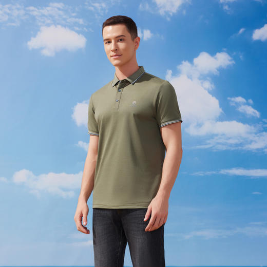 半身缘男装 夏季简约时尚桑蚕丝针织压花POLO衫252212M03912767 商品图1