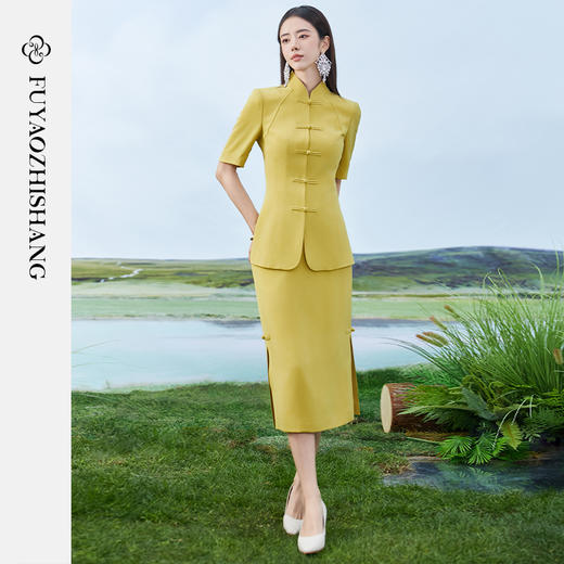 扶摇 新中式国风套装女2024夏季新款复古盘扣外套半裙两件套 商品图2