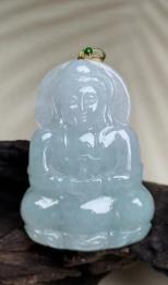 18K翡翠吊坠-正装观音50#满绿水滴5913 商品图0