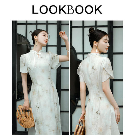 OLrain欧芮儿花色连衣裙女春季2024新款新中式国风显瘦水墨印花裙 商品图3