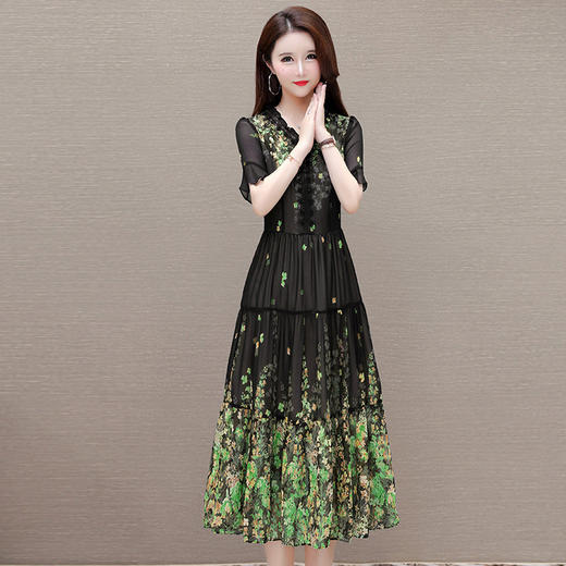 时尚气质，印花连衣裙QYM-LRX-MJE8837-Y 商品图1