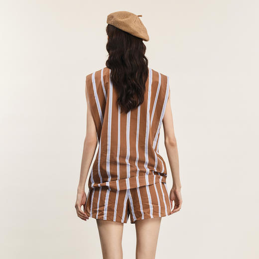 谜底套装女2024年夏季新品复古文艺风竖条纹衬衣+短裤242MTZ0505 商品图2