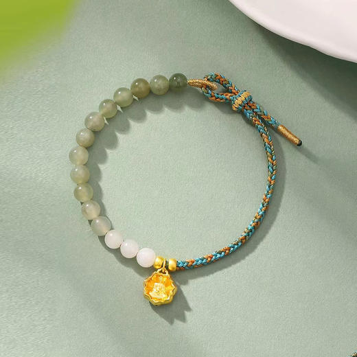 【宏艺珠宝】花开见佛  福寿安康无氢足金和田玉手串·足金手串 商品图0