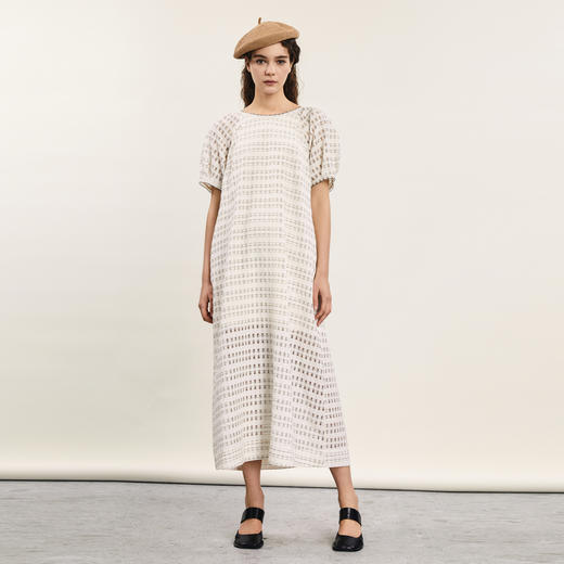 谜底A型连衣裙短袖女2024年夏款文艺风后背蝴蝶结中长裙242ML0616 商品图0