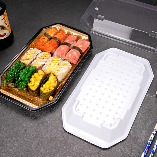 喇叭花一次性寿司打包盒商用外卖摆摊带盖餐具印花刺身三文鱼餐盒 商品图3