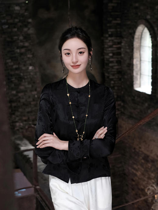 微瑕秒杀 |盛唐牡丹 |花香引蝶真丝对襟上衣[特价品](特殊商品不退不换) 商品图2