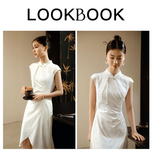 OLrain欧芮儿新中式白色连衣裙女夏季2024年新款复古改良开衩旗袍 商品图4