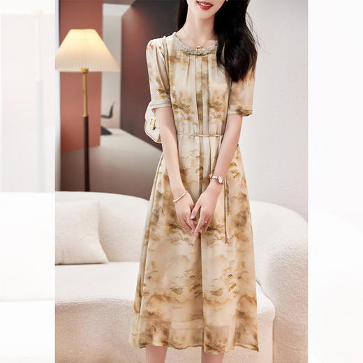 夏装印花桑蚕丝连衣裙，真丝裙子宽松显瘦长裙KQN-P09082 商品图4