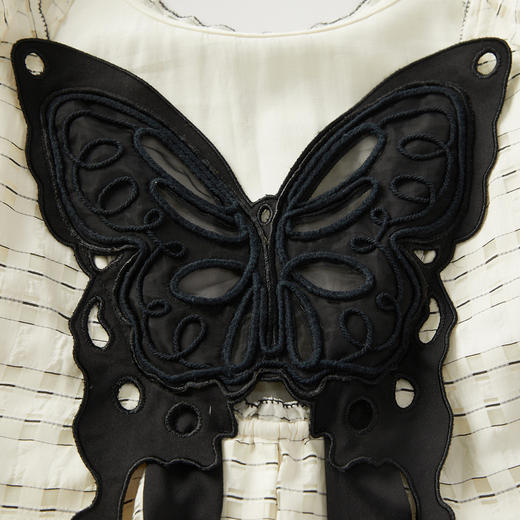 谜底A型连衣裙短袖女2024年夏款文艺风后背蝴蝶结中长裙242ML0616 商品图3