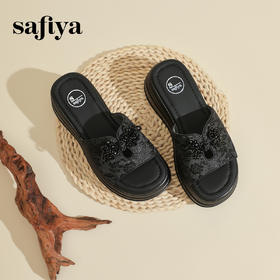 Safiya/索菲娅2024夏季外穿百搭国风盘扣松糕厚底一字拖鞋 SF42110430