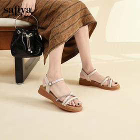Safiya/索菲娅2024夏季新款一字带水钻软底休闲坡跟凉鞋SF32110172/SF42115172