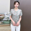 时尚气质印花衬衫，国风复古短款小衫QYM- LRX-L2473-Y 商品缩略图1