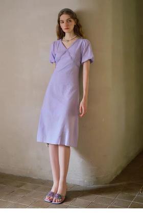 七夕促- NO 退（微瑕）！V领显瘦紫色连衣裙—喜出