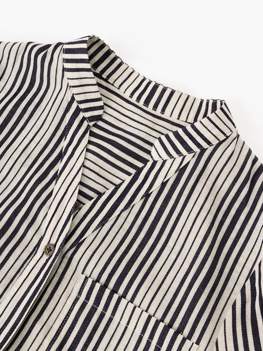 COCO ZONE 薄款V领条纹衬衫女百搭单排扣长袖上衣CC1B1230 商品图5