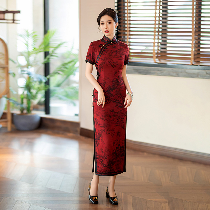 红色年轻款高端气质，优雅旗袍连衣裙SYG773