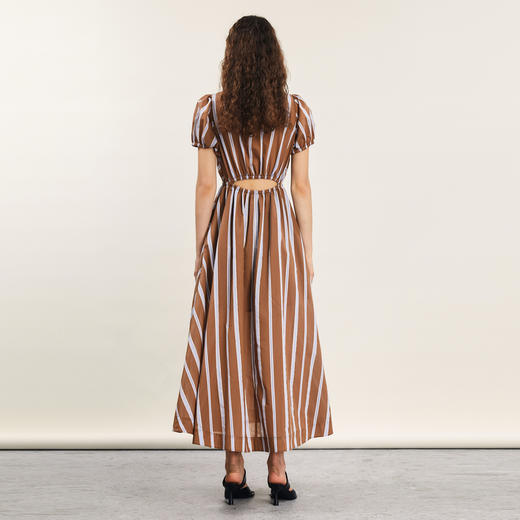 谜底条纹连衣裙短袖女2024年夏季新品复古风修身长裙子242ML0628 商品图2