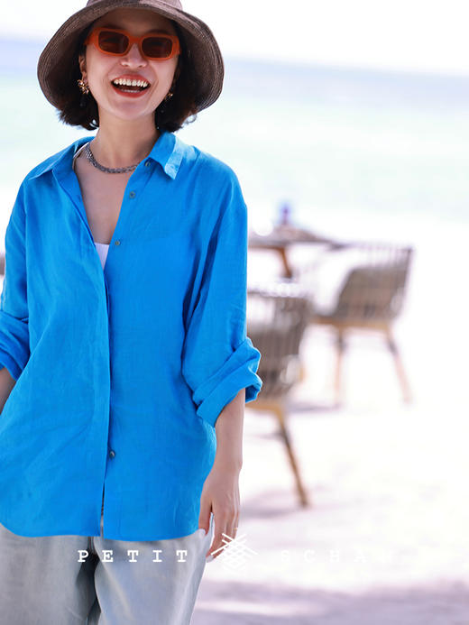 PETIT SCHAN小闪 CLO#498 painted traveler 时空中的绘旅人  比利时进口LIBECO纯亚麻暗门襟长袖度假感衬衫 商品图3