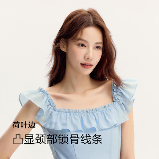 森马连衣裙女修身荷叶边甜美风慵懒新款夏季小飞袖中长裙温柔 商品图2