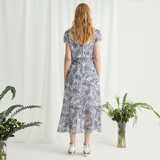 VIVIAN LIU薇薇安刘R2434101夏女装新款真丝印花腰部捏褶连衣裙 商品图1