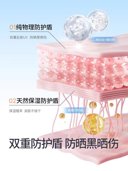 专为儿童肌肤研制的物理防晒天🌺板  防晒乳+气垫  多重检测把关 、成分安荃妈妈更放心   质地滋润无香  呵护娇嫩肌肤 温水可卸养肤不伤肤 日常上学郊游野餐短途旅行，小支便携 6月龄以上婴儿可用！ 商品图4
