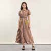 谜底条纹连衣裙短袖女2024年夏季新品复古风修身长裙子242ML0628 商品缩略图0