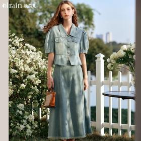 OLrain欧芮儿蓝色时尚套装女夏季2024年新款法式复古牛仔两件套