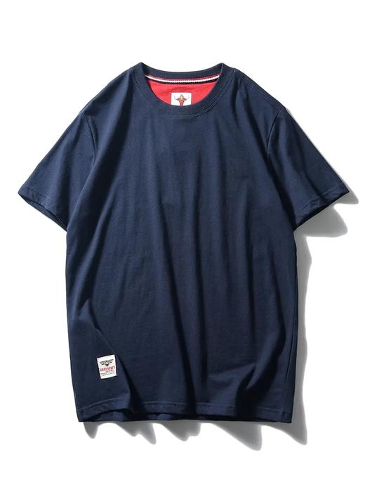 简约潮流风！100棉220克科技磨毛重工水洗纯色圆领套头打底衫 百搭休闲短袖T恤！男女都可穿！ 商品图6