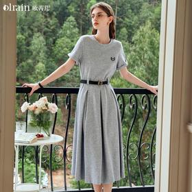 OLrain欧芮儿针织连衣裙女夏季2024年新款通勤学院风休闲收腰长裙
