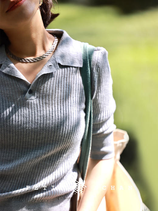 PETIT SCHAN小闪 CLO#502 thin skin 薄肌 超细德国扬子纱绵羊毛薄肌感Polo领针织衫 商品图1