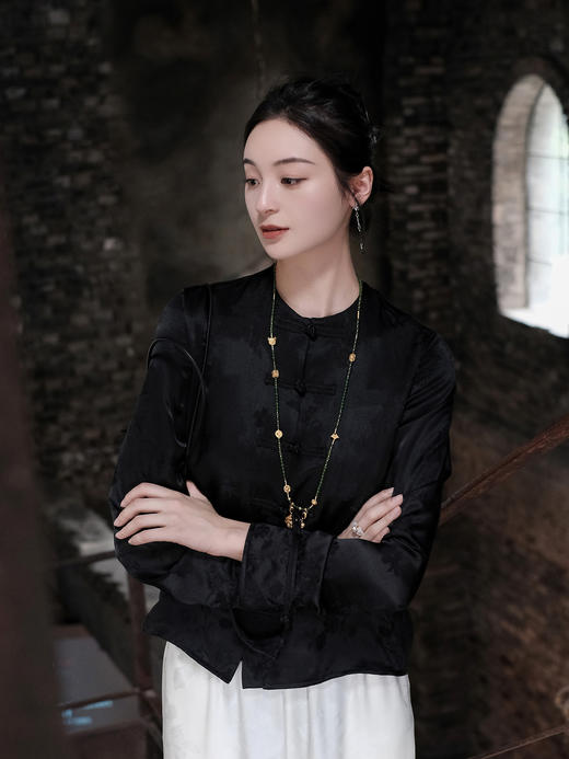 微瑕秒杀 |盛唐牡丹 |花香引蝶真丝对襟上衣[特价品](特殊商品不退不换) 商品图3